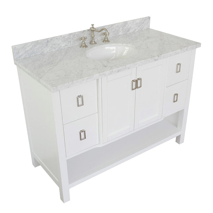 Bellaterra Home Monterey 49" 2-Door 4-Drawer White Freestanding Vanity Set With Ceramic Undermount Oval Sink and White Carrara Marble Top - Luxe Vanity & Tub