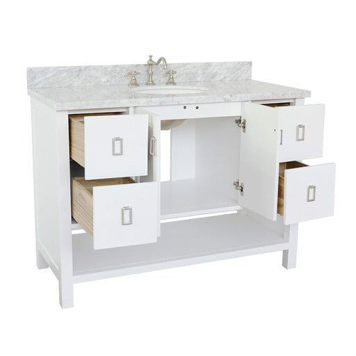 Bellaterra Home Monterey 49" 2-Door 4-Drawer White Freestanding Vanity Set With Ceramic Undermount Oval Sink and White Carrara Marble Top - Luxe Vanity & Tub