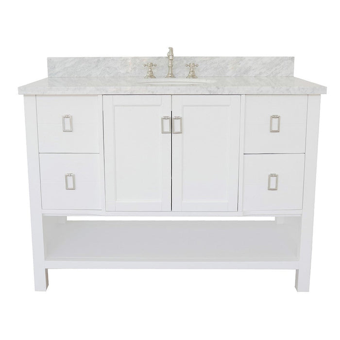 Bellaterra Home Monterey 49" 2-Door 4-Drawer White Freestanding Vanity Set With Ceramic Undermount Oval Sink and White Carrara Marble Top - Luxe Vanity & Tub