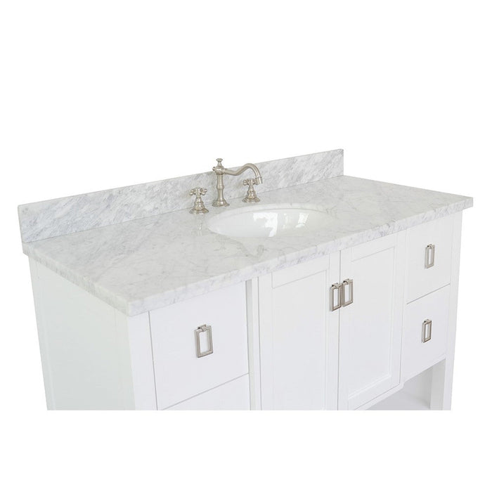 Bellaterra Home Monterey 49" 2-Door 4-Drawer White Freestanding Vanity Set With Ceramic Undermount Oval Sink and White Carrara Marble Top - Luxe Vanity & Tub