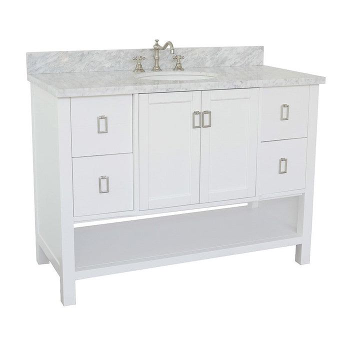 Bellaterra Home Monterey 49" 2-Door 4-Drawer White Freestanding Vanity Set With Ceramic Undermount Oval Sink and White Carrara Marble Top - Luxe Vanity & Tub