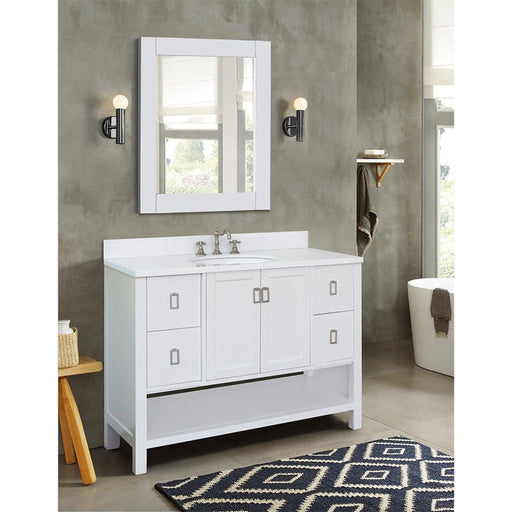 Bellaterra Home Monterey 49" 2-Door 4-Drawer White Freestanding Vanity Set With Ceramic Undermount Oval Sink and White Quartz Top