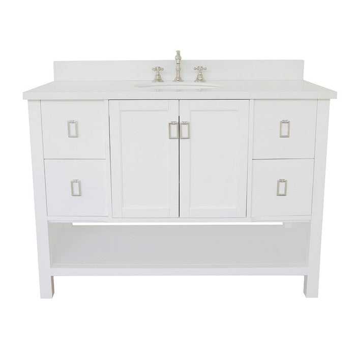 Bellaterra Home Monterey 49" 2-Door 4-Drawer White Freestanding Vanity Set With Ceramic Undermount Oval Sink and White Quartz Top - Luxe Vanity & Tub