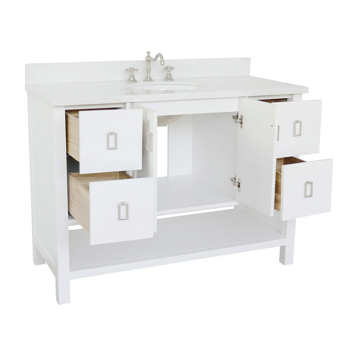 Bellaterra Home Monterey 49" 2-Door 4-Drawer White Freestanding Vanity Set With Ceramic Undermount Oval Sink and White Quartz Top - Luxe Vanity & Tub