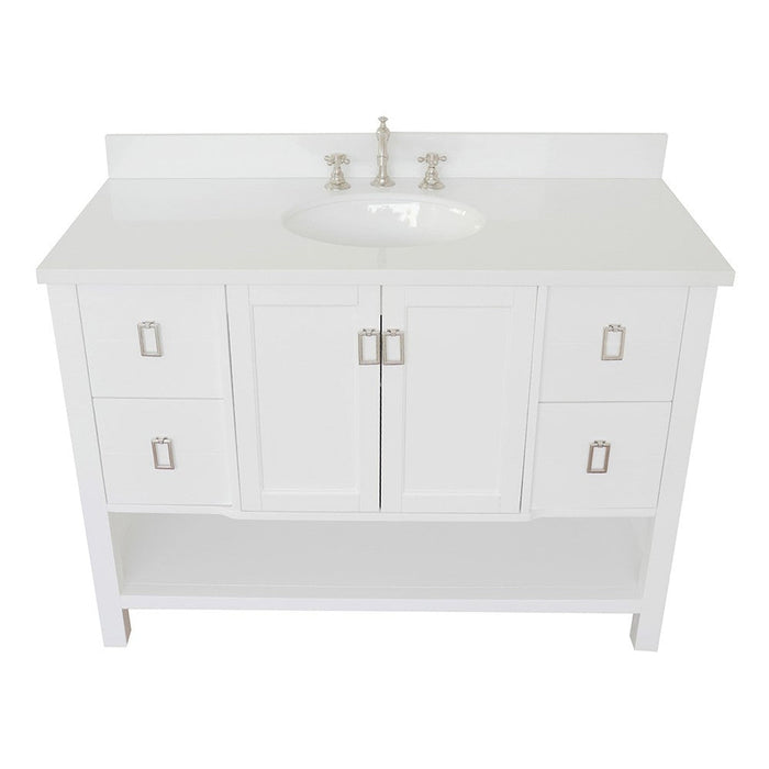 Bellaterra Home Monterey 49" 2-Door 4-Drawer White Freestanding Vanity Set With Ceramic Undermount Oval Sink and White Quartz Top - Luxe Vanity & Tub