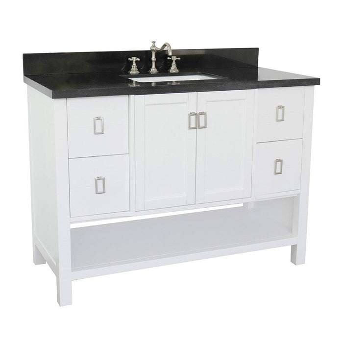 Bellaterra Home Monterey 49" 2-Door 4-Drawer White Freestanding Vanity Set With Ceramic Undermount Rectangular Sink and Black Galaxy Top - Luxe Vanity & Tub