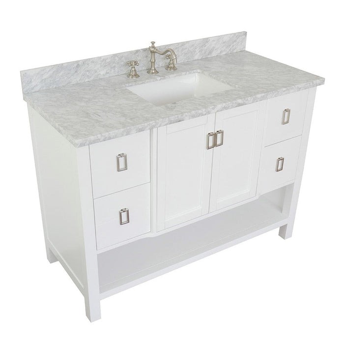 Bellaterra Home Monterey 49" 2-Door 4-Drawer White Freestanding Vanity Set With Ceramic Undermount Rectangular Sink and White Carrara Marble Top - Luxe Vanity & Tub