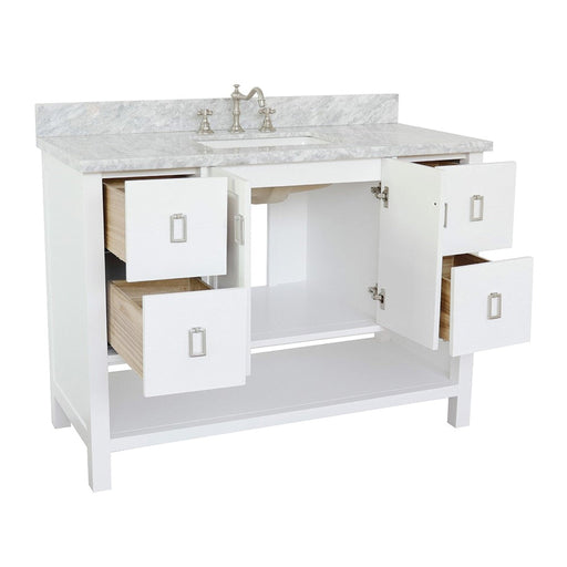 Bellaterra Home Monterey 49" 2-Door 4-Drawer White Freestanding Vanity Set With Ceramic Undermount Rectangular Sink and White Carrara Marble Top - Luxe Vanity & Tub