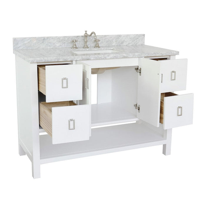 Bellaterra Home Monterey 49" 2-Door 4-Drawer White Freestanding Vanity Set With Ceramic Undermount Rectangular Sink and White Carrara Marble Top - Luxe Vanity & Tub