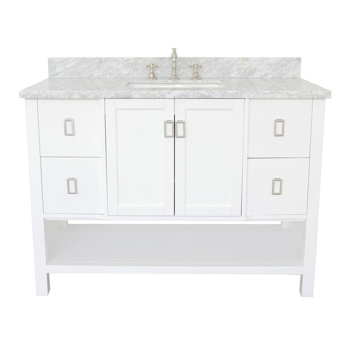 Bellaterra Home Monterey 49" 2-Door 4-Drawer White Freestanding Vanity Set With Ceramic Undermount Rectangular Sink and White Carrara Marble Top - Luxe Vanity & Tub