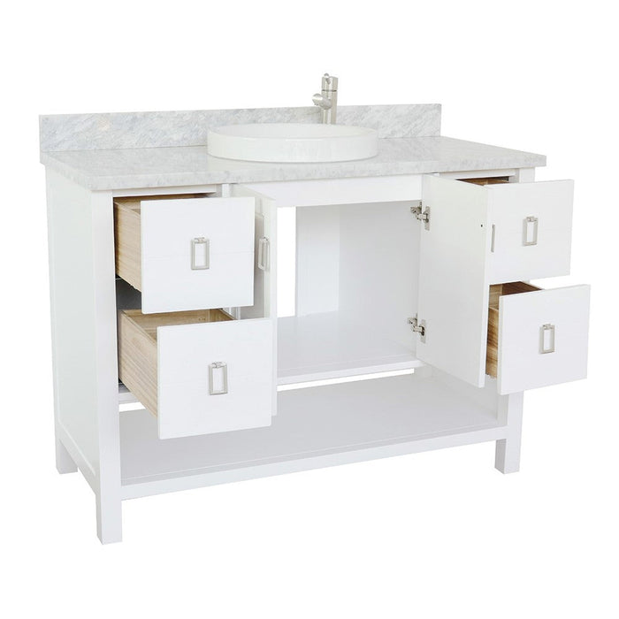 Bellaterra Home Monterey 49" 2-Door 4-Drawer White Freestanding Vanity Set With Ceramic Vessel Sink and White Carrara Marble Top - Luxe Vanity & Tub