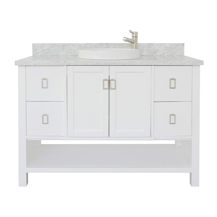 Bellaterra Home Monterey 49" 2-Door 4-Drawer White Freestanding Vanity Set With Ceramic Vessel Sink and White Carrara Marble Top - Luxe Vanity & Tub