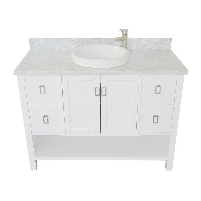 Bellaterra Home Monterey 49" 2-Door 4-Drawer White Freestanding Vanity Set With Ceramic Vessel Sink and White Carrara Marble Top - Luxe Vanity & Tub