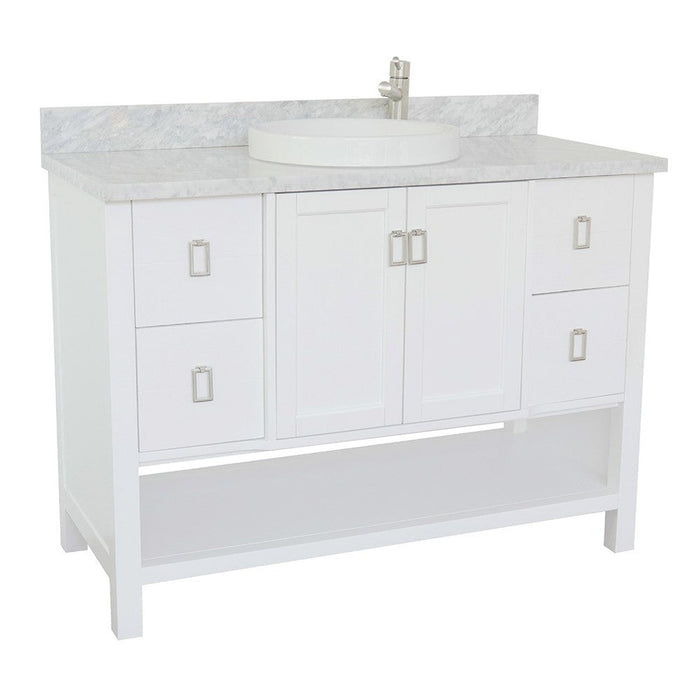 Bellaterra Home Monterey 49" 2-Door 4-Drawer White Freestanding Vanity Set With Ceramic Vessel Sink and White Carrara Marble Top - Luxe Vanity & Tub