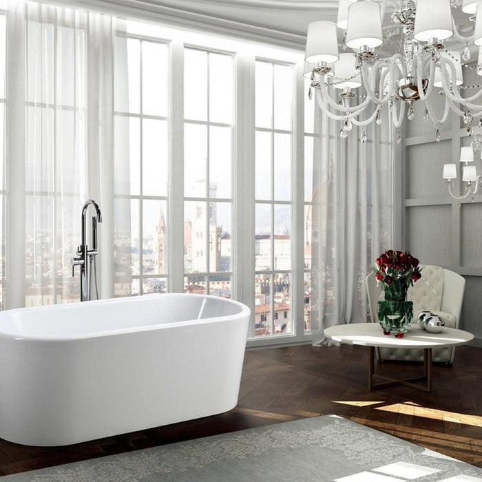 Bellaterra Home Padua 63" x 23" Glossy White Oval Acrylic Freestanding Soaking Bathtub