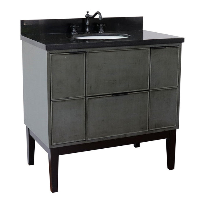 Bellaterra Home Paris 37" 2-Door 1-Drawer Linen Gray Freestanding Vanity Set With Ceramic Undermount Oval Sink and Black Galaxy Top - Luxe Vanity & Tub