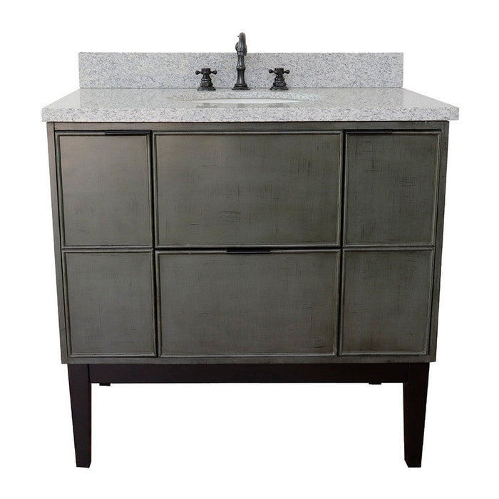 Bellaterra Home Paris 37" 2-Door 1-Drawer Linen Gray Freestanding Vanity Set With Ceramic Undermount Oval Sink and Gray Granite Top - Luxe Vanity & Tub