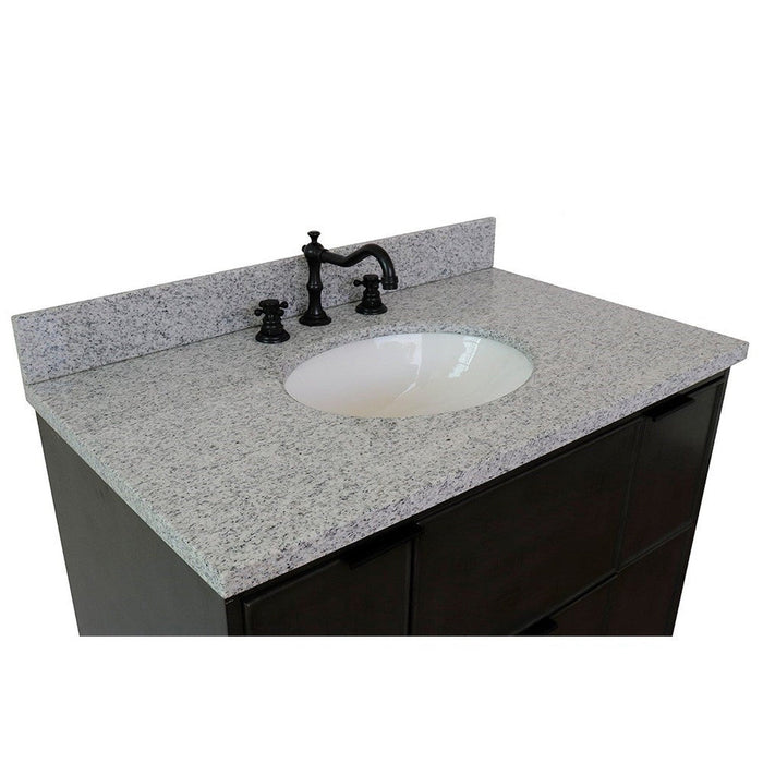 Bellaterra Home Paris 37" 2-Door 1-Drawer Linen Gray Freestanding Vanity Set With Ceramic Undermount Oval Sink and Gray Granite Top - Luxe Vanity & Tub