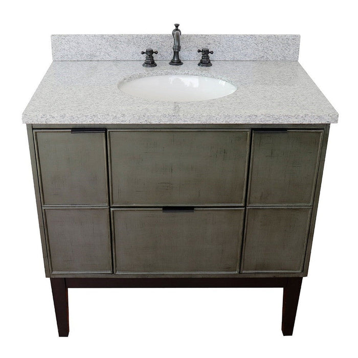 Bellaterra Home Paris 37" 2-Door 1-Drawer Linen Gray Freestanding Vanity Set With Ceramic Undermount Oval Sink and Gray Granite Top - Luxe Vanity & Tub