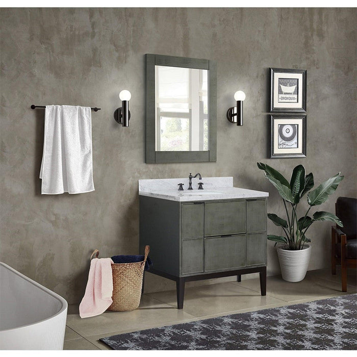 Bellaterra Home Paris 37" 2-Door 1-Drawer Linen Gray Freestanding Vanity Set With Ceramic Undermount Oval Sink and White Carrara Marble Top