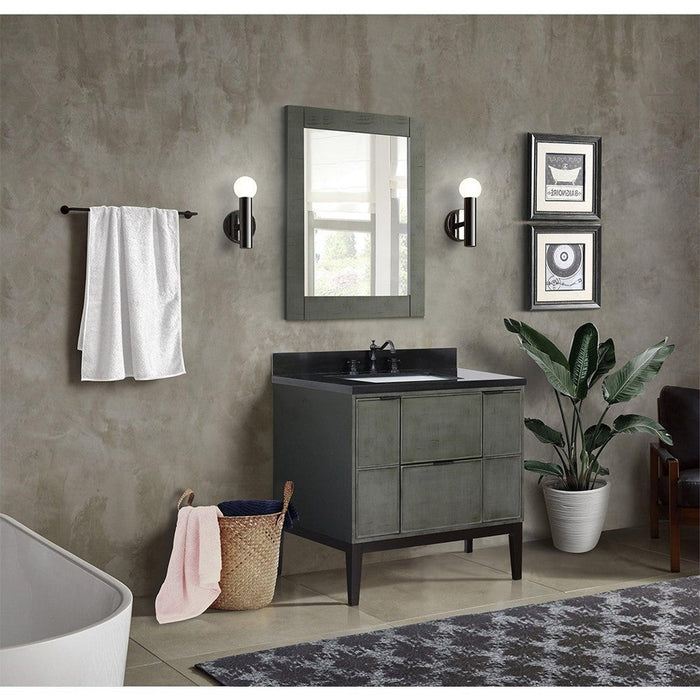 Bellaterra Home Paris 37" 2-Door 1-Drawer Linen Gray Freestanding Vanity Set With Ceramic Undermount Rectangular Sink and Black Galaxy Top