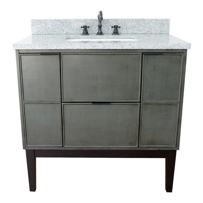 Bellaterra Home Paris 37" 2-Door 1-Drawer Linen Gray Freestanding Vanity Set With Ceramic Undermount Rectangular Sink and Gray Granite Top - Luxe Vanity & Tub