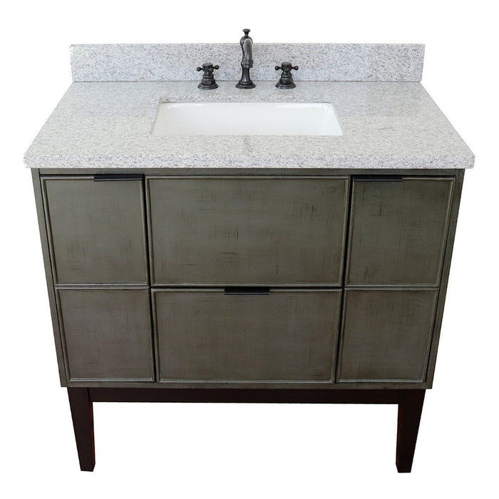 Bellaterra Home Paris 37" 2-Door 1-Drawer Linen Gray Freestanding Vanity Set With Ceramic Undermount Rectangular Sink and Gray Granite Top - Luxe Vanity & Tub