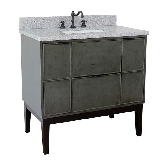 Bellaterra Home Paris 37" 2-Door 1-Drawer Linen Gray Freestanding Vanity Set With Ceramic Undermount Rectangular Sink and Gray Granite Top - Luxe Vanity & Tub