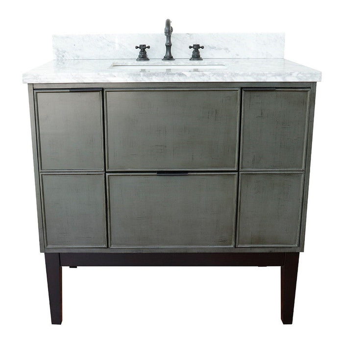 Bellaterra Home Paris 37" 2-Door 1-Drawer Linen Gray Freestanding Vanity Set With Ceramic Undermount Rectangular Sink and White Carrara Marble Top - Luxe Vanity & Tub