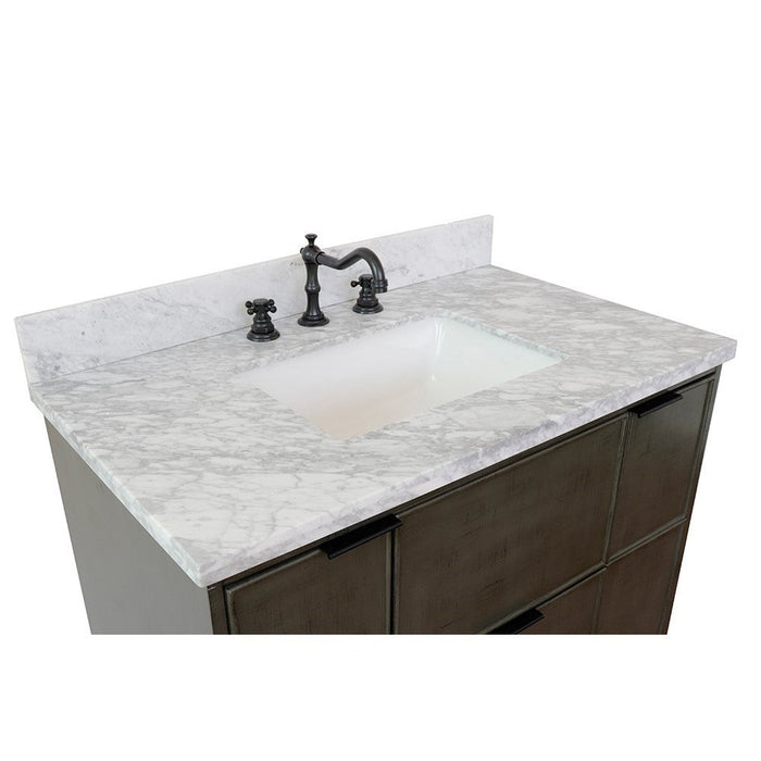 Bellaterra Home Paris 37" 2-Door 1-Drawer Linen Gray Freestanding Vanity Set With Ceramic Undermount Rectangular Sink and White Carrara Marble Top - Luxe Vanity & Tub