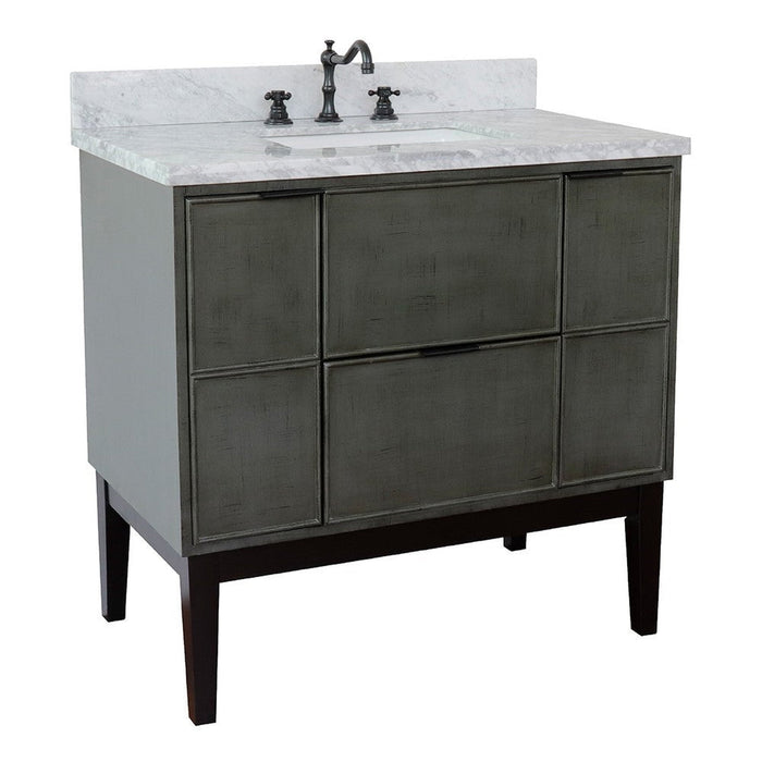 Bellaterra Home Paris 37" 2-Door 1-Drawer Linen Gray Freestanding Vanity Set With Ceramic Undermount Rectangular Sink and White Carrara Marble Top - Luxe Vanity & Tub