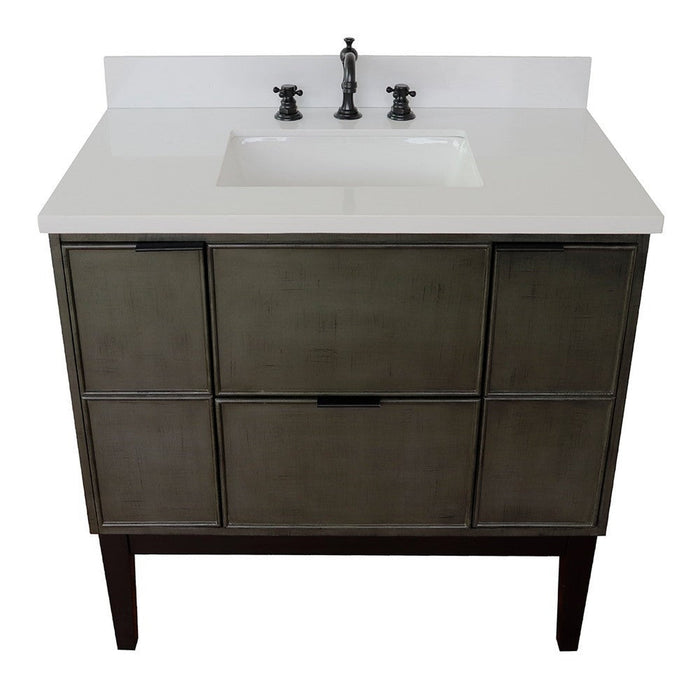 Bellaterra Home Paris 37" 2-Door 1-Drawer Linen Gray Freestanding Vanity Set With Ceramic Undermount Rectangular Sink and White Quartz Top - Luxe Vanity & Tub