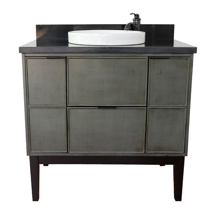 Bellaterra Home Paris 37" 2-Door 1-Drawer Linen Gray Freestanding Vanity Set With Ceramic Vessel Sink and Black Galaxy Top - Luxe Vanity & Tub