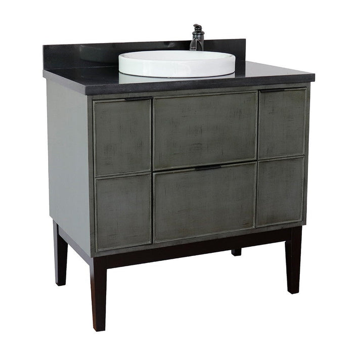 Bellaterra Home Paris 37" 2-Door 1-Drawer Linen Gray Freestanding Vanity Set With Ceramic Vessel Sink and Black Galaxy Top - Luxe Vanity & Tub