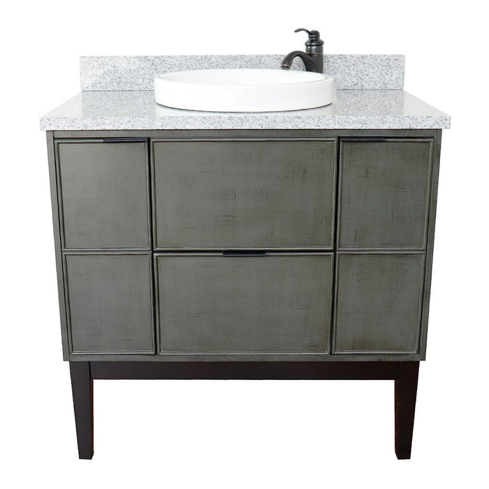 Bellaterra Home Paris 37" 2-Door 1-Drawer Linen Gray Freestanding Vanity Set With Ceramic Vessel Sink and Gray Granite Top - Luxe Vanity & Tub