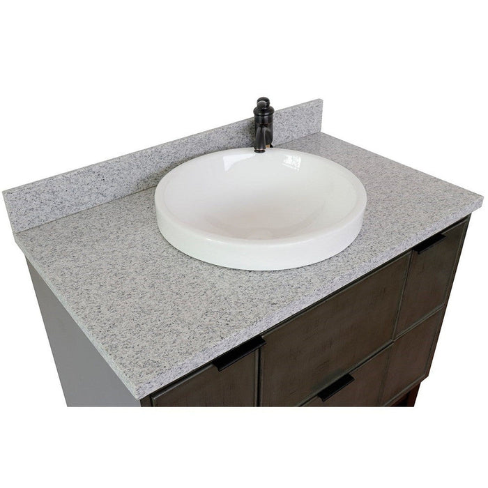 Bellaterra Home Paris 37" 2-Door 1-Drawer Linen Gray Freestanding Vanity Set With Ceramic Vessel Sink and Gray Granite Top - Luxe Vanity & Tub