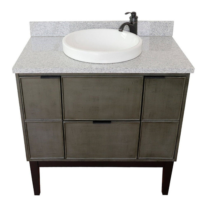 Bellaterra Home Paris 37" 2-Door 1-Drawer Linen Gray Freestanding Vanity Set With Ceramic Vessel Sink and Gray Granite Top - Luxe Vanity & Tub