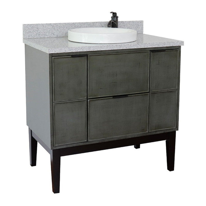 Bellaterra Home Paris 37" 2-Door 1-Drawer Linen Gray Freestanding Vanity Set With Ceramic Vessel Sink and Gray Granite Top - Luxe Vanity & Tub