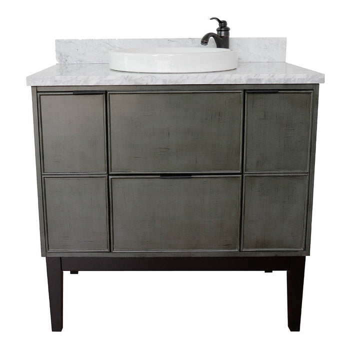 Bellaterra Home Paris 37" 2-Door 1-Drawer Linen Gray Freestanding Vanity Set With Ceramic Vessel Sink and White Carrara Marble Top - Luxe Vanity & Tub