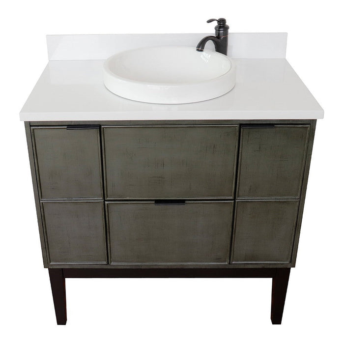 Bellaterra Home Paris 37" 2-Door 1-Drawer Linen Gray Freestanding Vanity Set With Ceramic Vessel Sink and White Quartz Top - Luxe Vanity & Tub