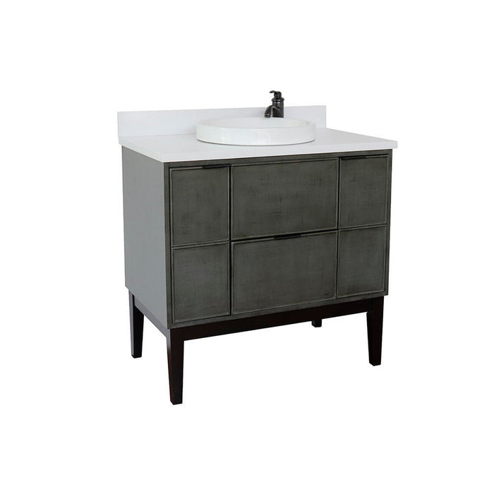 Bellaterra Home Paris 37" 2-Door 1-Drawer Linen Gray Freestanding Vanity Set With Ceramic Vessel Sink and White Quartz Top - Luxe Vanity & Tub