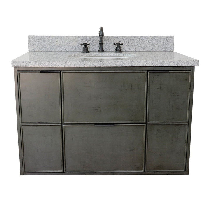 Bellaterra Home Paris 37" 2-Door 1-Drawer Linen Gray Wall-Mount Vanity Set With Ceramic Undermount Oval Sink and Gray Granite Top - Luxe Vanity & Tub