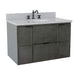 Bellaterra Home Paris 37" 2-Door 1-Drawer Linen Gray Wall-Mount Vanity Set With Ceramic Undermount Oval Sink and Gray Granite Top - Luxe Vanity & Tub