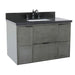 Bellaterra Home Paris 37" 2-Door 1-Drawer Linen Gray Wall-Mount Vanity Set With Ceramic Undermount Rectangular Sink and Black Galaxy Top - Luxe Vanity & Tub