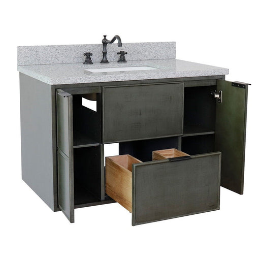 Bellaterra Home Paris 37" 2-Door 1-Drawer Linen Gray Wall-Mount Vanity Set With Ceramic Undermount Rectangular Sink and Gray Granite Top - Luxe Vanity & Tub