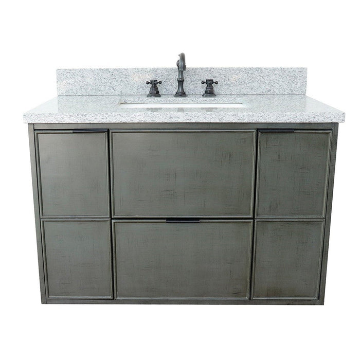 Bellaterra Home Paris 37" 2-Door 1-Drawer Linen Gray Wall-Mount Vanity Set With Ceramic Undermount Rectangular Sink and Gray Granite Top - Luxe Vanity & Tub