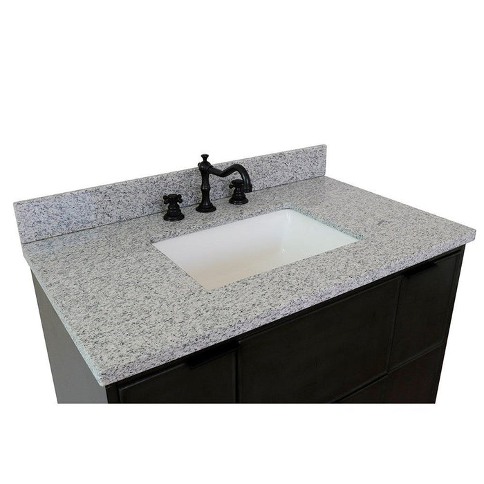 Bellaterra Home Paris 37" 2-Door 1-Drawer Linen Gray Wall-Mount Vanity Set With Ceramic Undermount Rectangular Sink and Gray Granite Top - Luxe Vanity & Tub