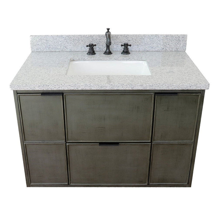 Bellaterra Home Paris 37" 2-Door 1-Drawer Linen Gray Wall-Mount Vanity Set With Ceramic Undermount Rectangular Sink and Gray Granite Top - Luxe Vanity & Tub