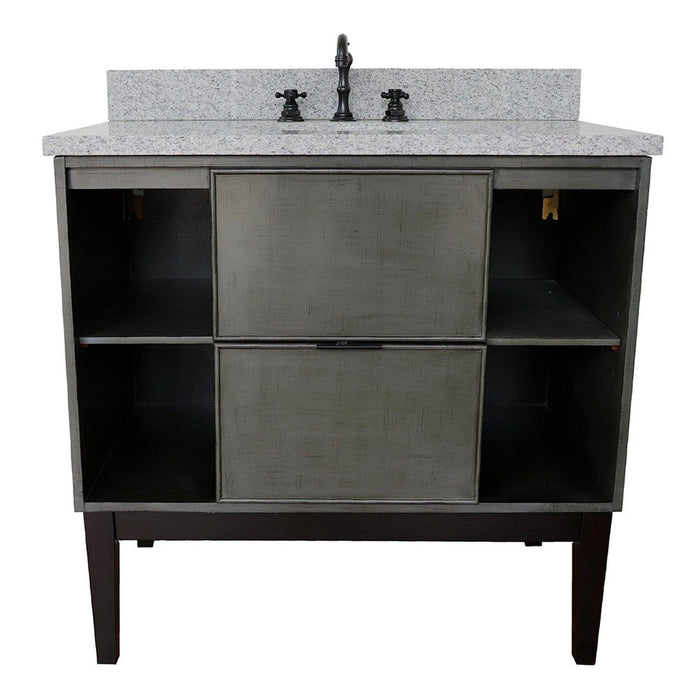 Bellaterra Home Paris Exposed 37" 1-Drawer Linen Gray Freestanding Vanity Set With Ceramic Undermount Oval Sink and Gray Granite Top - Luxe Vanity & Tub