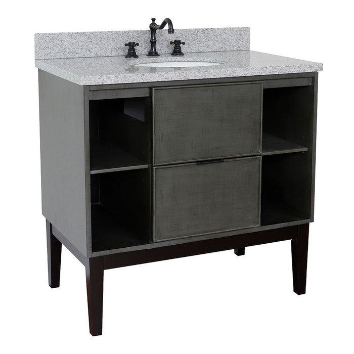 Bellaterra Home Paris Exposed 37" 1-Drawer Linen Gray Freestanding Vanity Set With Ceramic Undermount Oval Sink and Gray Granite Top - Luxe Vanity & Tub